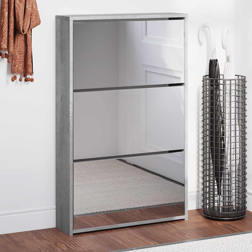 vidaXL Shoe Cabinet with Mirror 3-Layer Grey Sonoma 63x17x102.5 cm 1