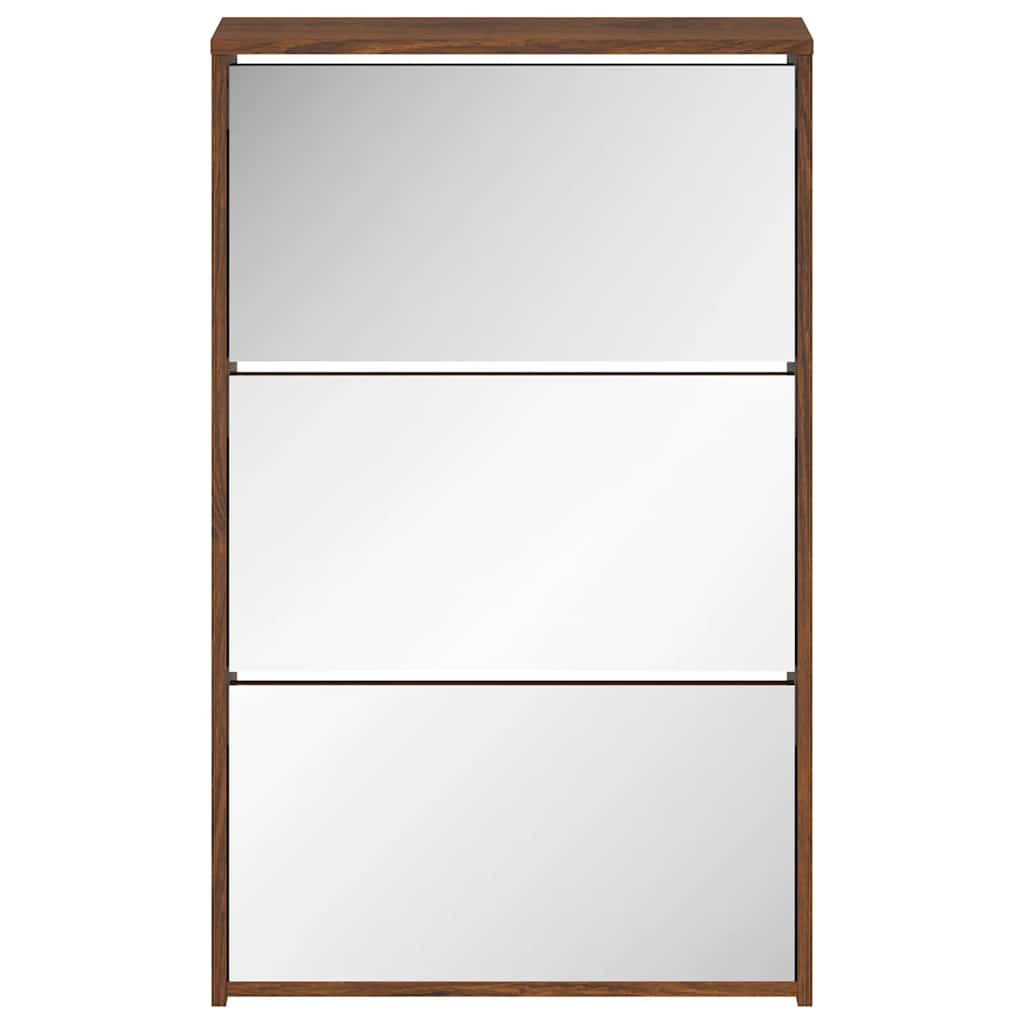 vidaXL Shoe Cabinet with Mirror 3-Layer Brown Oak 63x17x102.5 cm 4