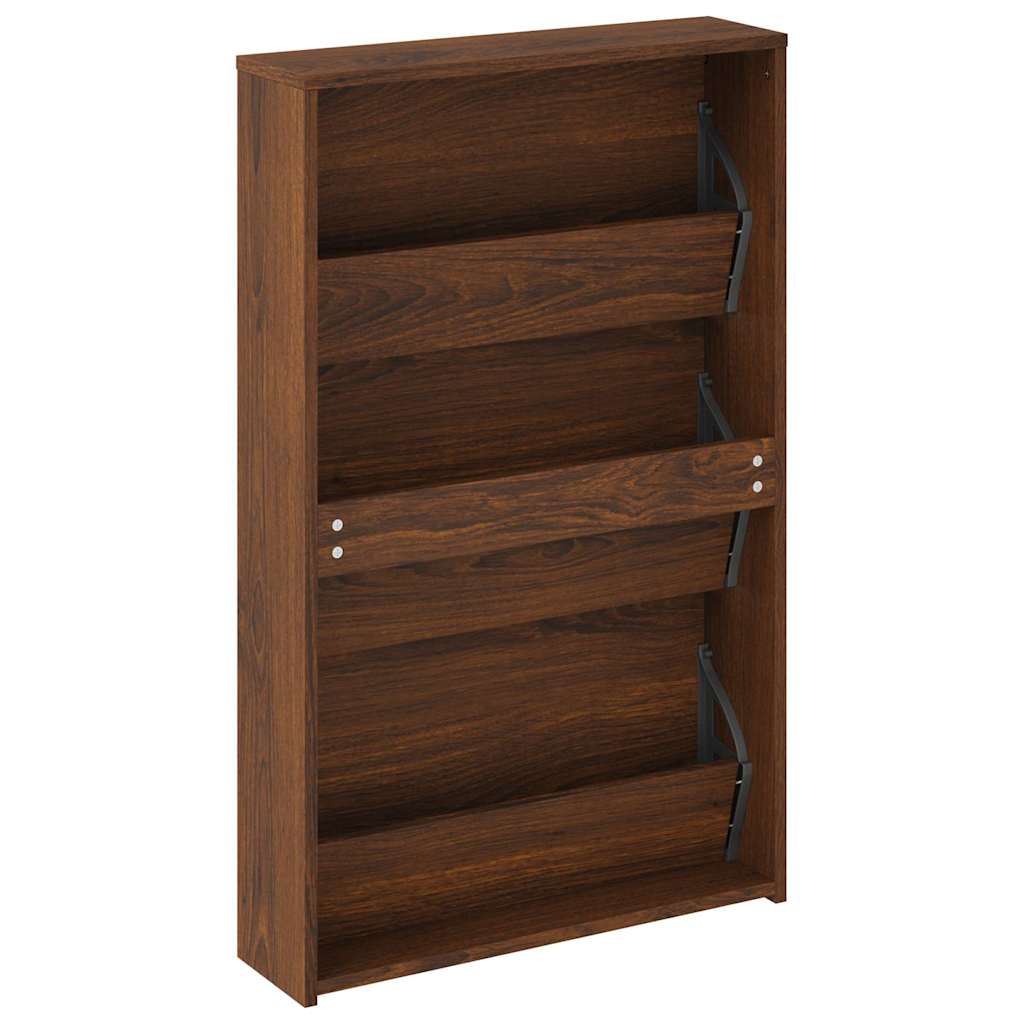 vidaXL Shoe Cabinet with Mirror 3-Layer Brown Oak 63x17x102.5 cm 6