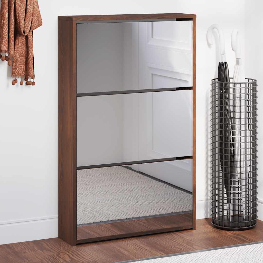 vidaXL Shoe Cabinet with Mirror 3-Layer Brown Oak 63x17x102.5 cm 1