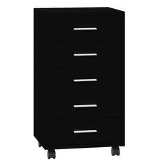 Drawer Cabinet with Castors Black Engineered Wood, image 2