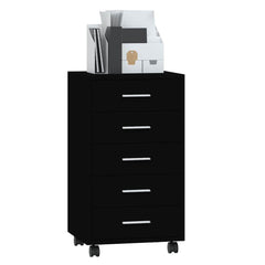 Drawer Cabinet with Castors Black Engineered Wood, image 4