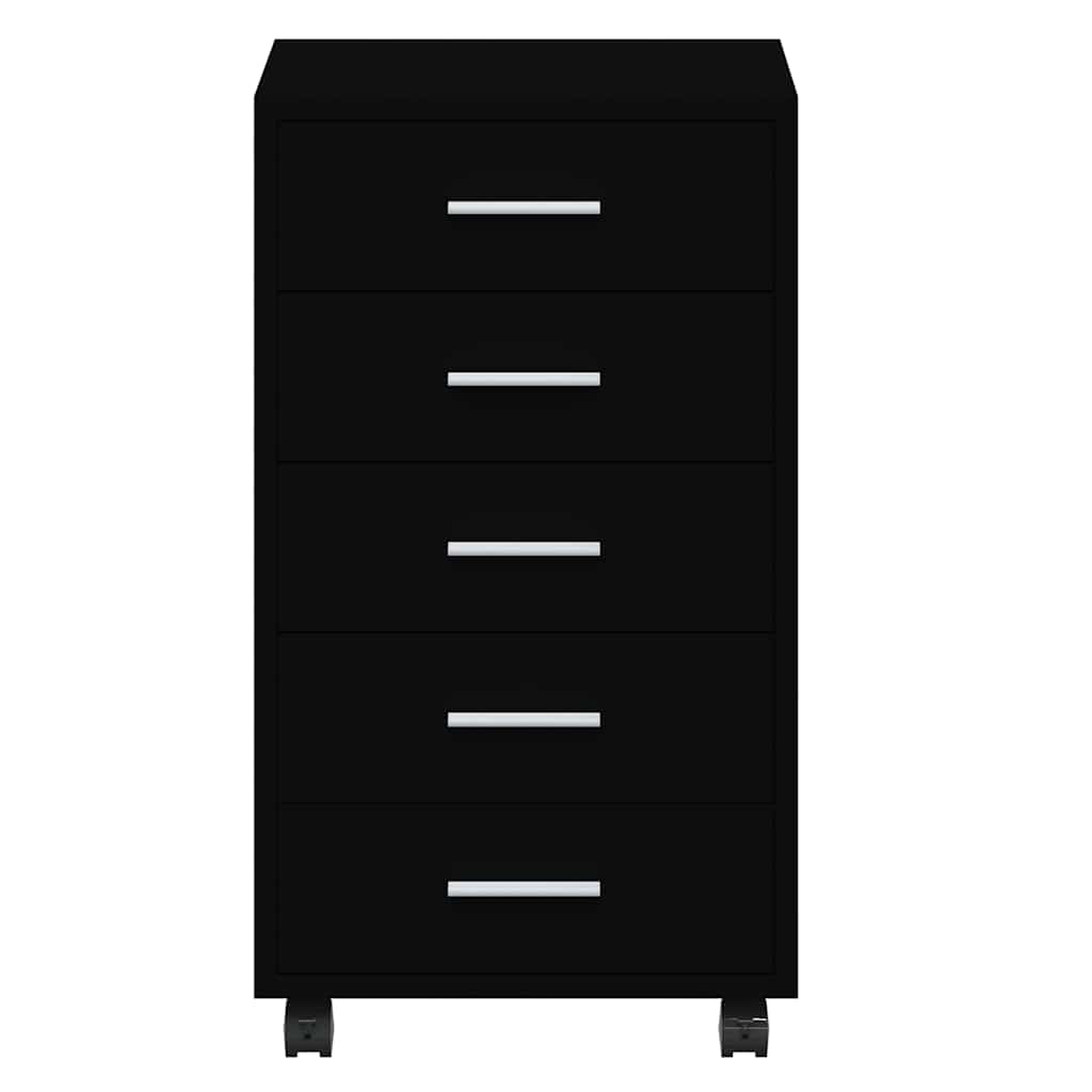 Drawer Cabinet with Castors Black Engineered Wood, image 6