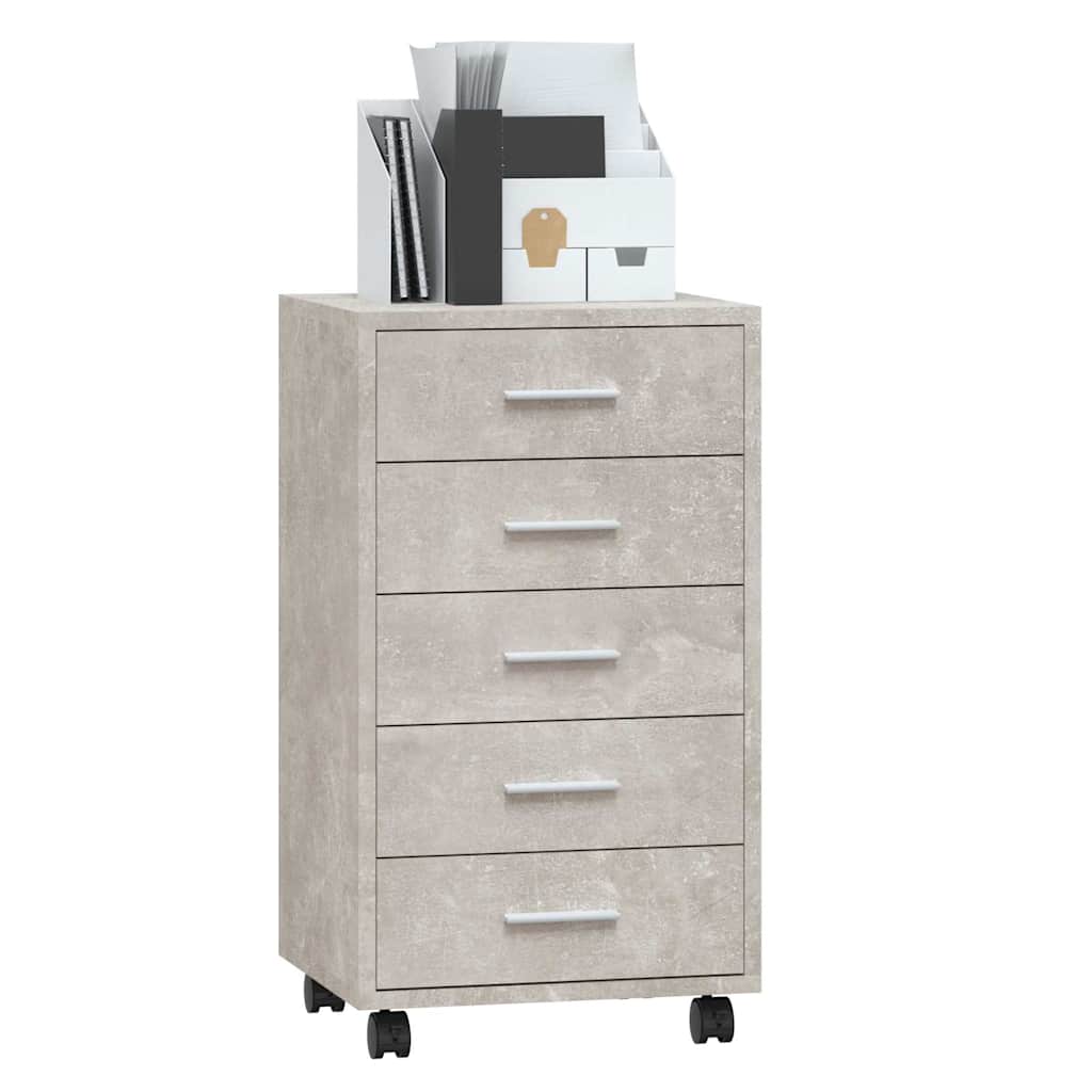 vidaXL Drawer Cabinet with Castors Concrete Grey Engineered Wood 4
