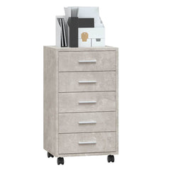 vidaXL Drawer Cabinet with Castors Concrete Grey Engineered Wood 4
