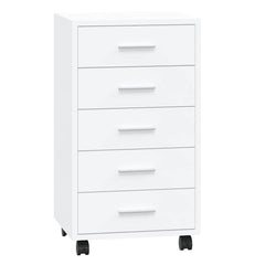 Drawer Cabinet with Castors High Gloss White Engineered Wood, image 2