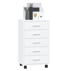 Drawer Cabinet with Castors High Gloss White Engineered Wood, image 3