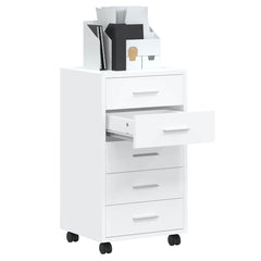 Drawer Cabinet with Castors High Gloss White Engineered Wood, image 4