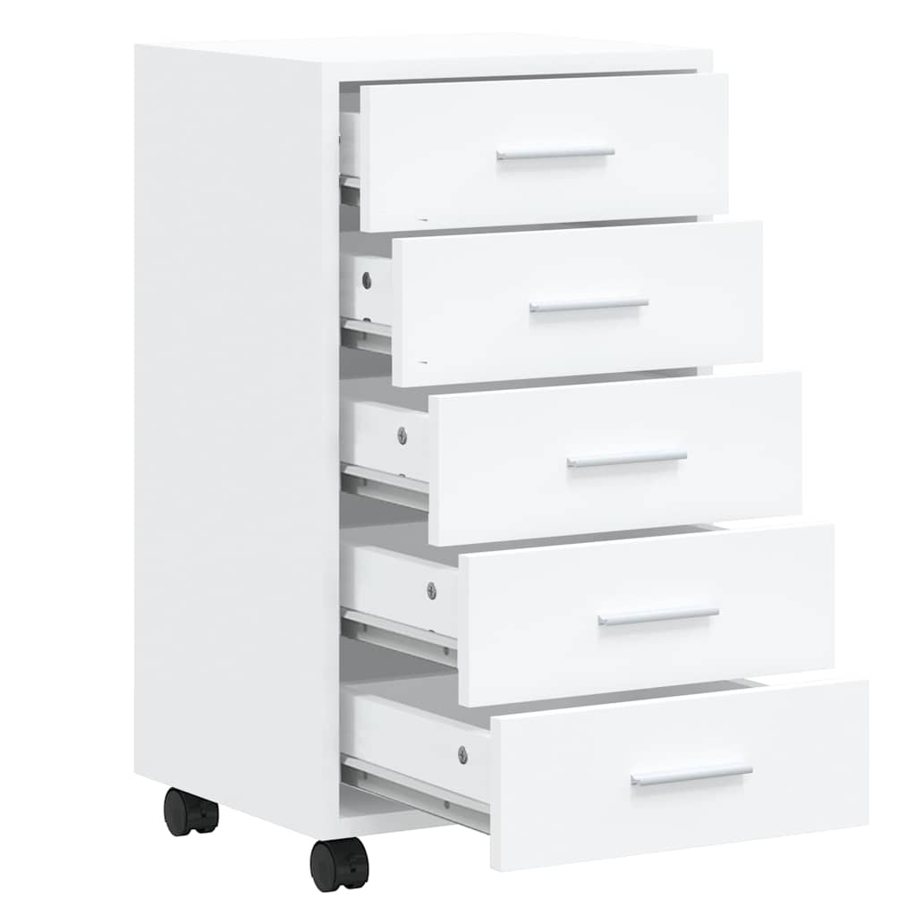 Drawer Cabinet with Castors High Gloss White Engineered Wood, image 5