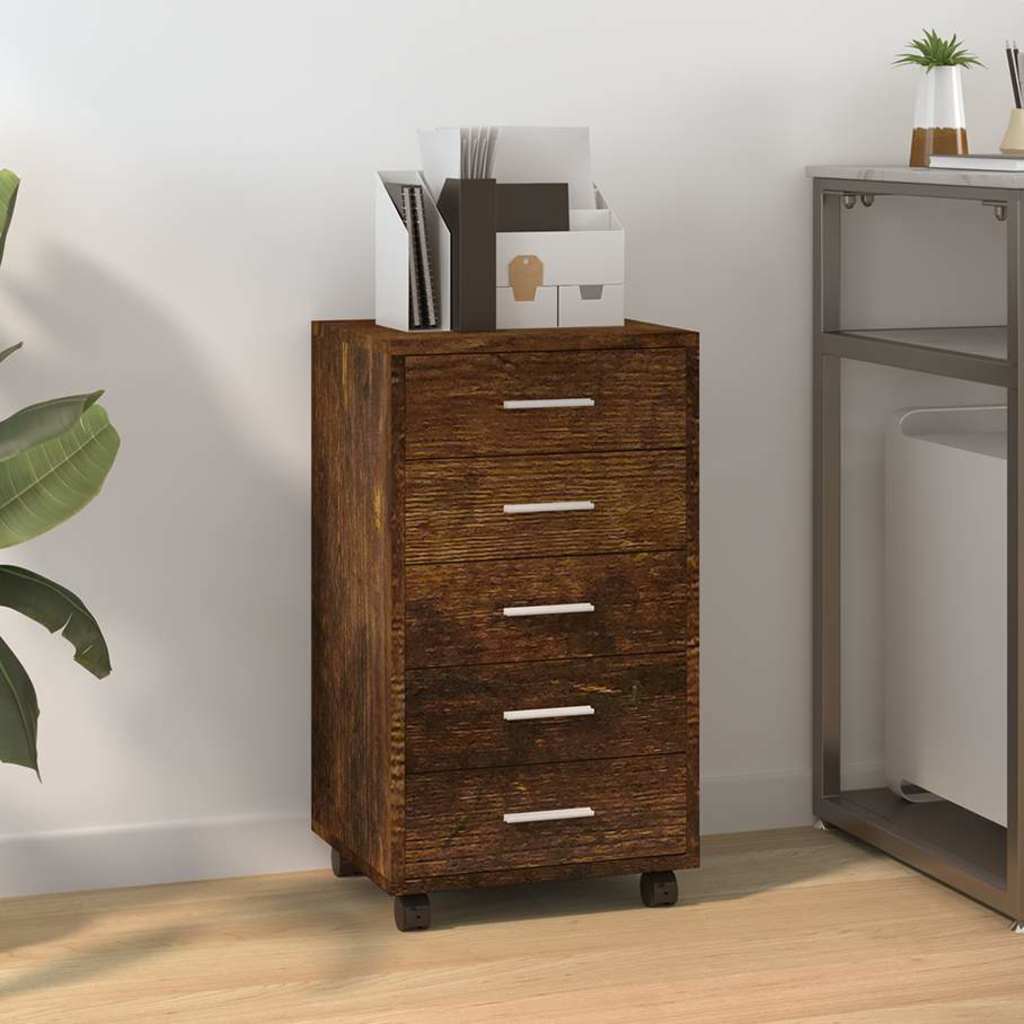 Drawer Cabinet with Castors Engineered Wood Smoked oak