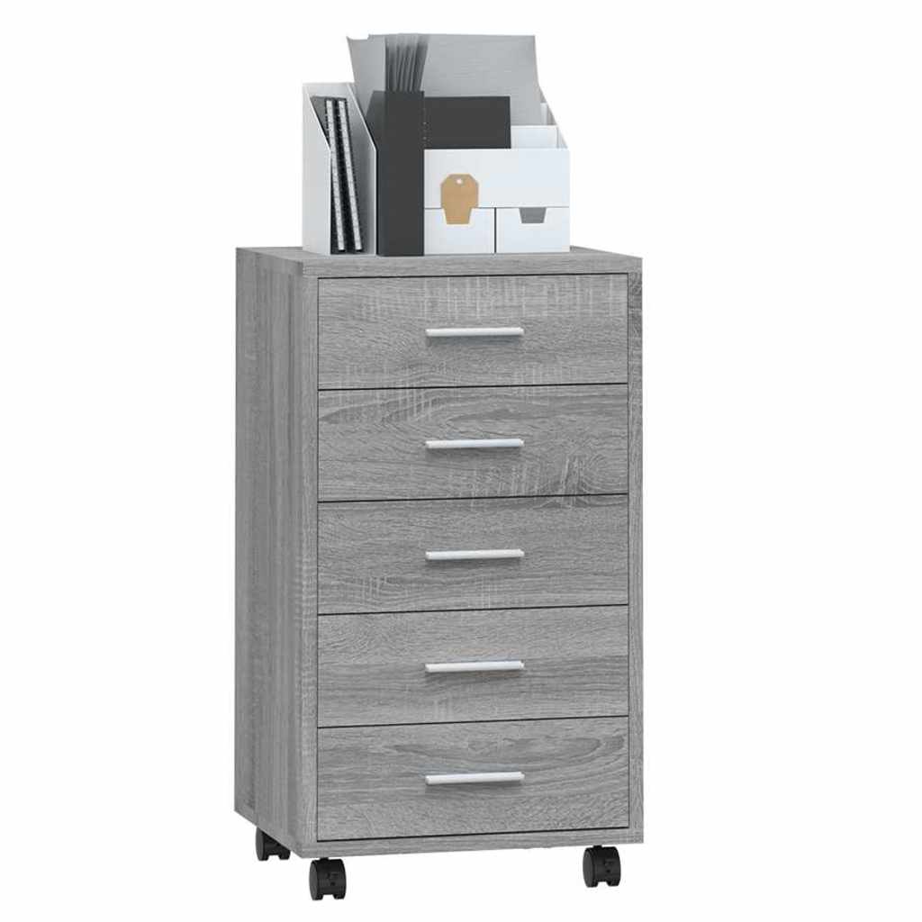 Drawer Cabinet with Castors Grey Sonoma Engineered Wood, image 3