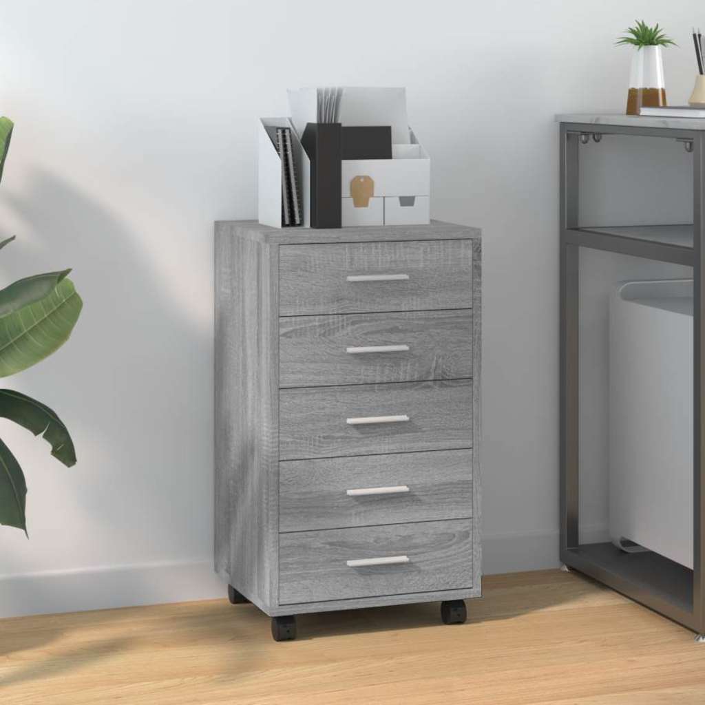 Drawer Cabinet with Castors Engineered Wood Grey sonoma