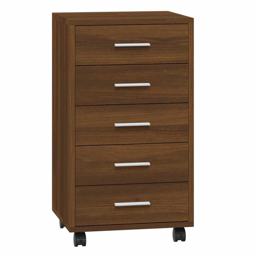 Drawer Cabinet with Castors Engineered Wood Brown oak