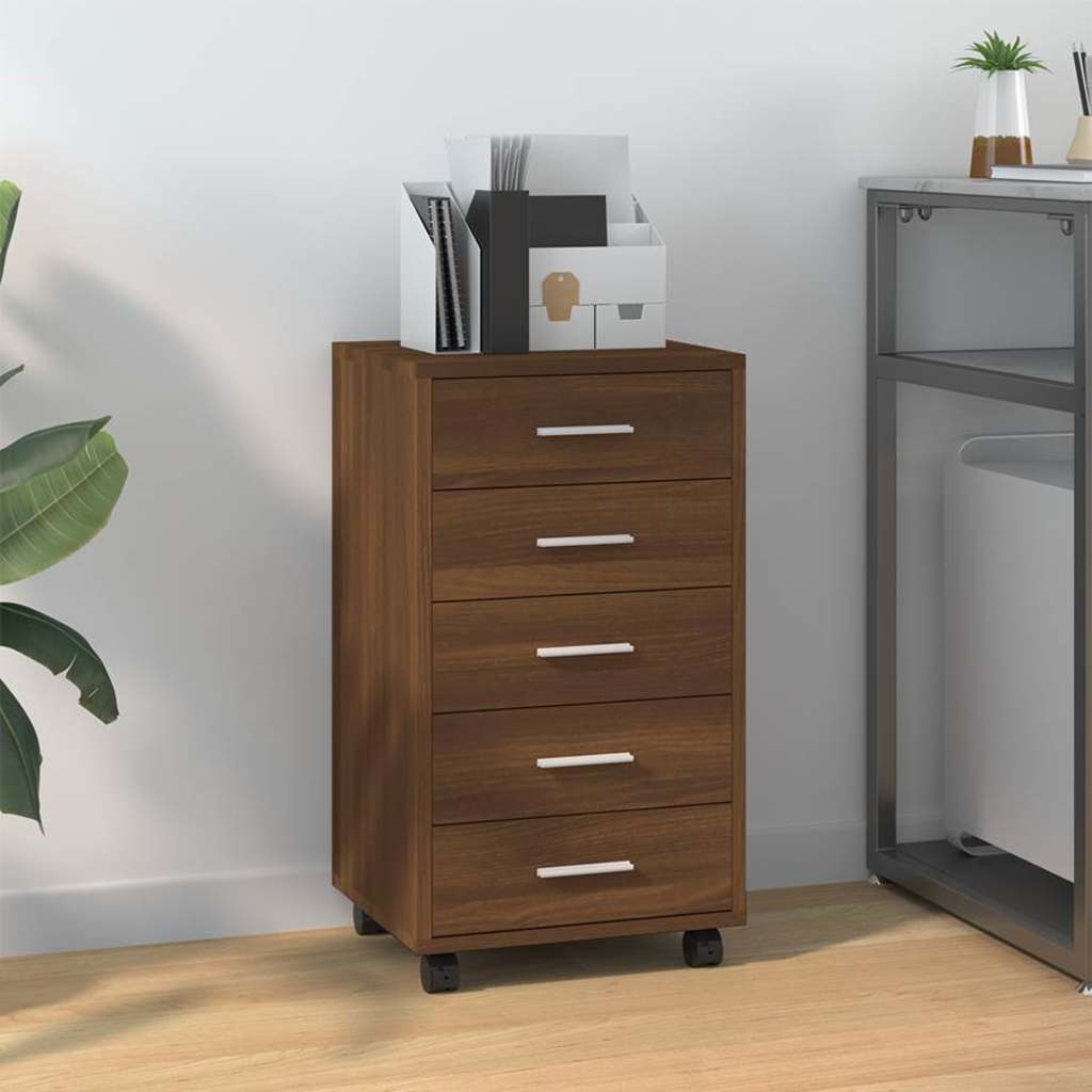 Drawer Cabinet with Castors Engineered Wood Brown oak