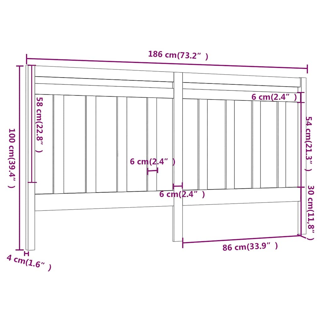 vidaXL Bed Headboard Black 186x4x100 cm Solid Wood Pine 6