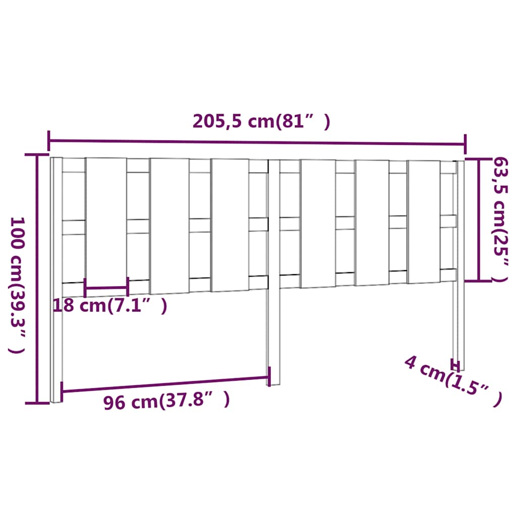 vidaXL Bed Headboard | Black | Solid pine wood | 205.5 cm wide, 100 cm tall 6