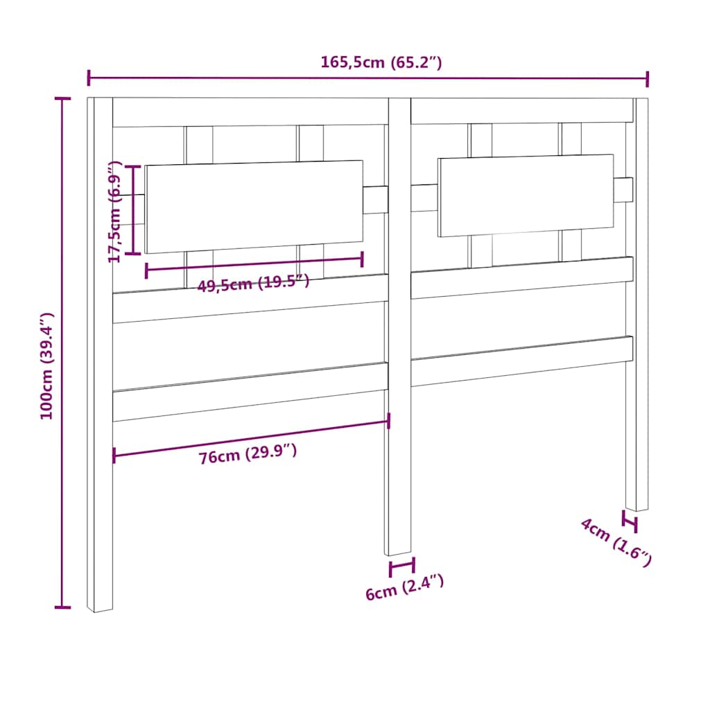 vidaXL Bed Headboard | Grey | Solid Pine | Standard | Decorative Inlays 6