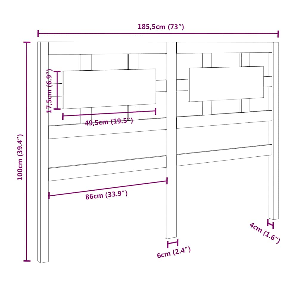 vidaXL Bed Headboard | Grey | Solid Pine Wood | 185.5cm x 100cm 6