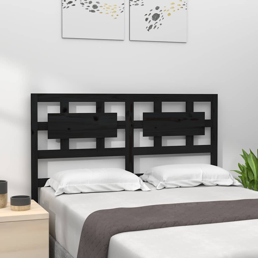 vidaXL Bed Headboard | Black | Solid Pine Wood | Decorative Inlays 1
