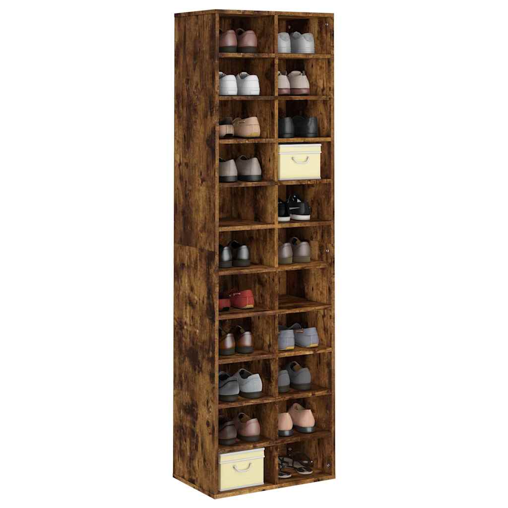 vidaXL Shoe Cabinet Smoked Oak 54x34x183 cm Engineered Wood 3