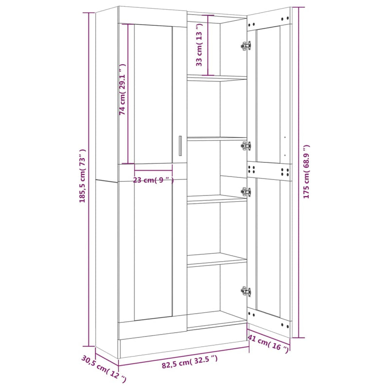 Vitrine Cabinet Grey Sonoma 82.5x30.5x185.5 cm Engineered Wood