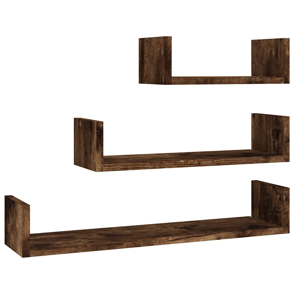 vidaXL Wall Display Shelves 3 pcs Smoked Oak Engineered Wood 2