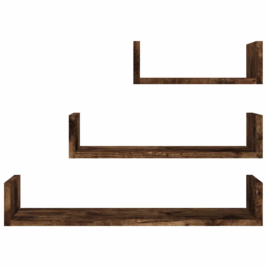 vidaXL Wall Display Shelves 3 pcs Smoked Oak Engineered Wood 3