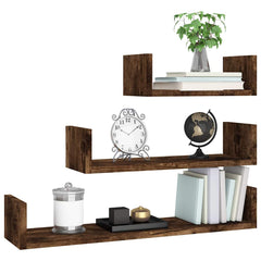 vidaXL Wall Display Shelves 3 pcs Smoked Oak Engineered Wood 5