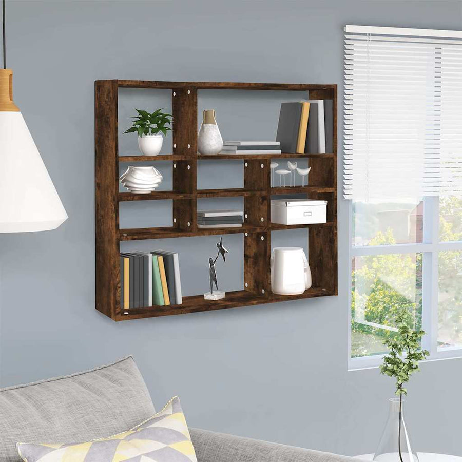 815558 vidaXL Wall Shelf Smoked Oak 90x16x78 cm Engineered Wood 1