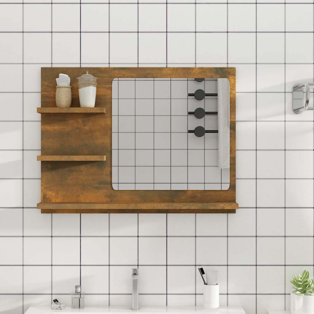 vidaXL Bathroom Mirror Smoked Oak 60x10.5x45 cm Engineered Wood 1
