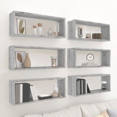 vidaXL Wall Cube Shelves 6 pcs Grey Sonoma 60x15x23 cm Engineered Wood 1