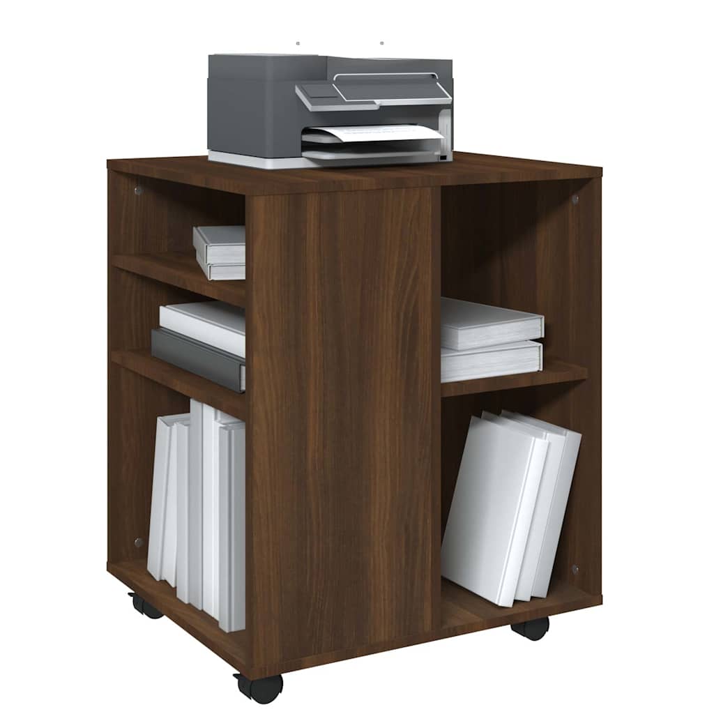 Rolling Cabinet Brown Oak Engineered Wood, image 4