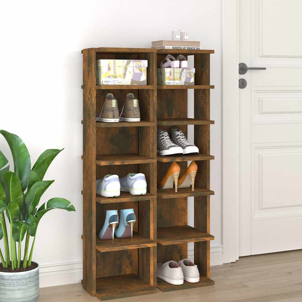 vidaXL Shoe Racks 2 pcs Smoked Oak 27.5x27x102 cm Engineered Wood 1