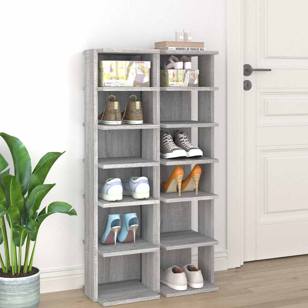 vidaXL Shoe Racks 2 pcs Grey Sonoma 27.5x27x102 cm Engineered Wood 1