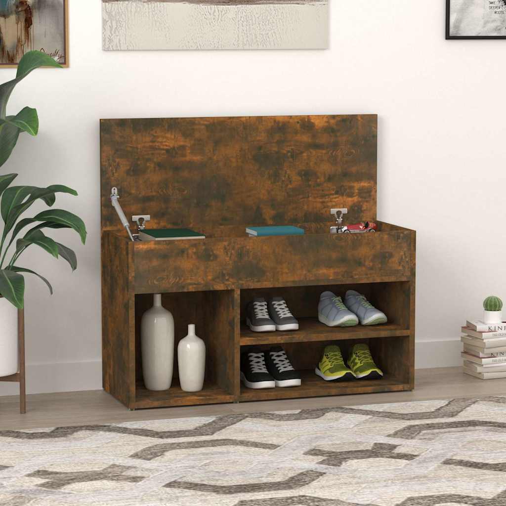 816053 vidaXL Shoe Bench Smoked Oak 80x30x45 cm Engineered Wood 1