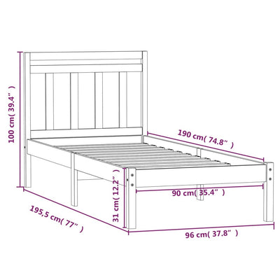 Bed Frame Black 90x190 cm Single Solid Wood