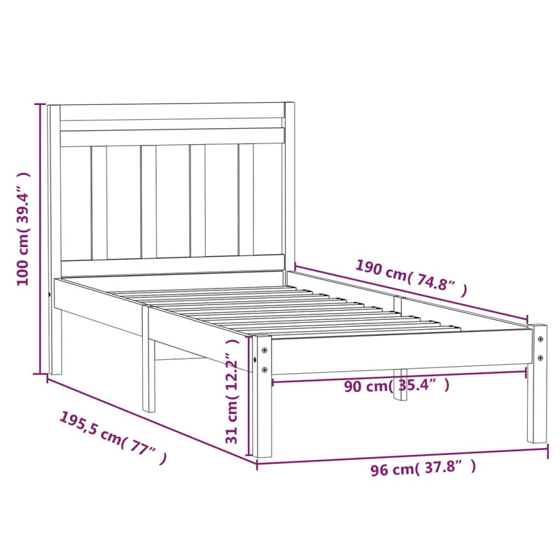 Bed Frame Black 90x190 cm Single Solid Wood