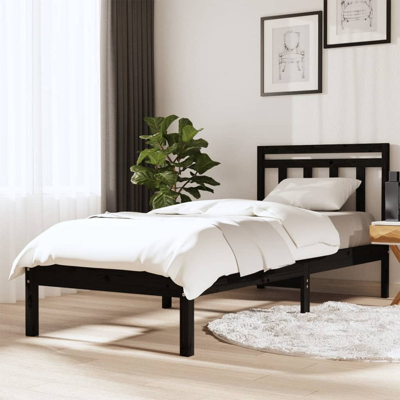 Bed Frame Black 90x190 cm Single Solid Wood