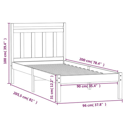 Bed Frame Solid Wood Pine 90x200 cm