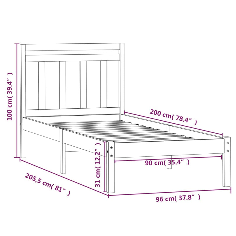 Bed Frame Solid Wood Pine 90x200 cm