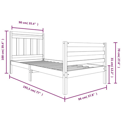 Bed Frame 90x190 cm Single Solid Wood