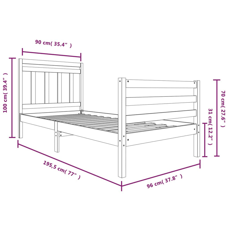 Bed Frame 90x190 cm Single Solid Wood