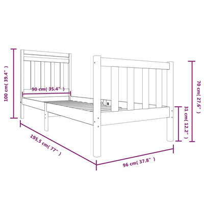 Bed Frame 90x190 cm Single Solid Wood