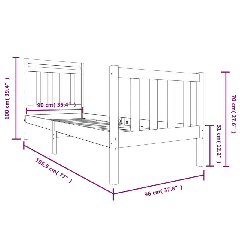 Bed Frame 90x190 cm Single Solid Wood