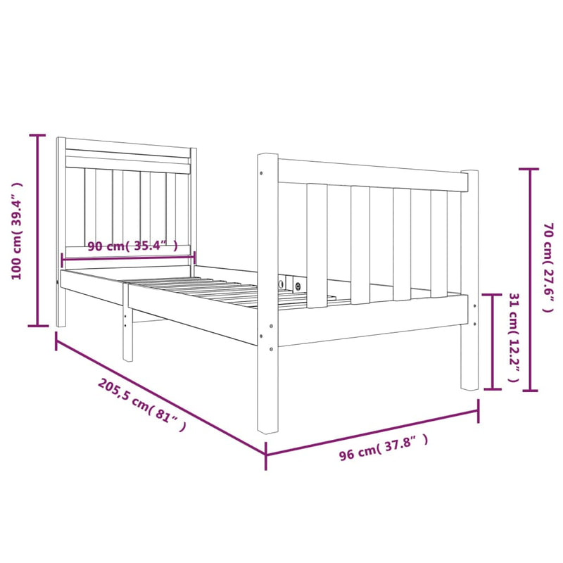 Bed Frame Solid Wood 90x200 cm