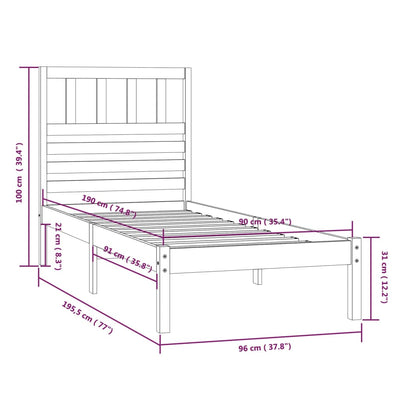 Bed Frame White 90x190 cm Single Solid Wood Pine