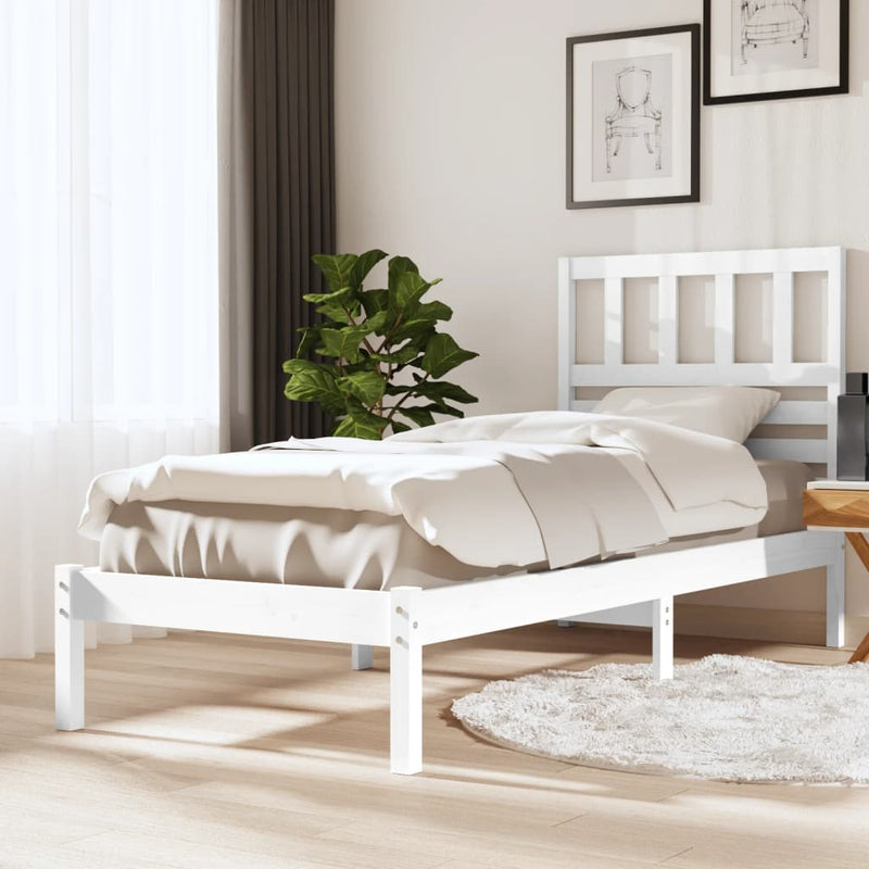 Bed Frame White 90x190 cm Single Solid Wood Pine