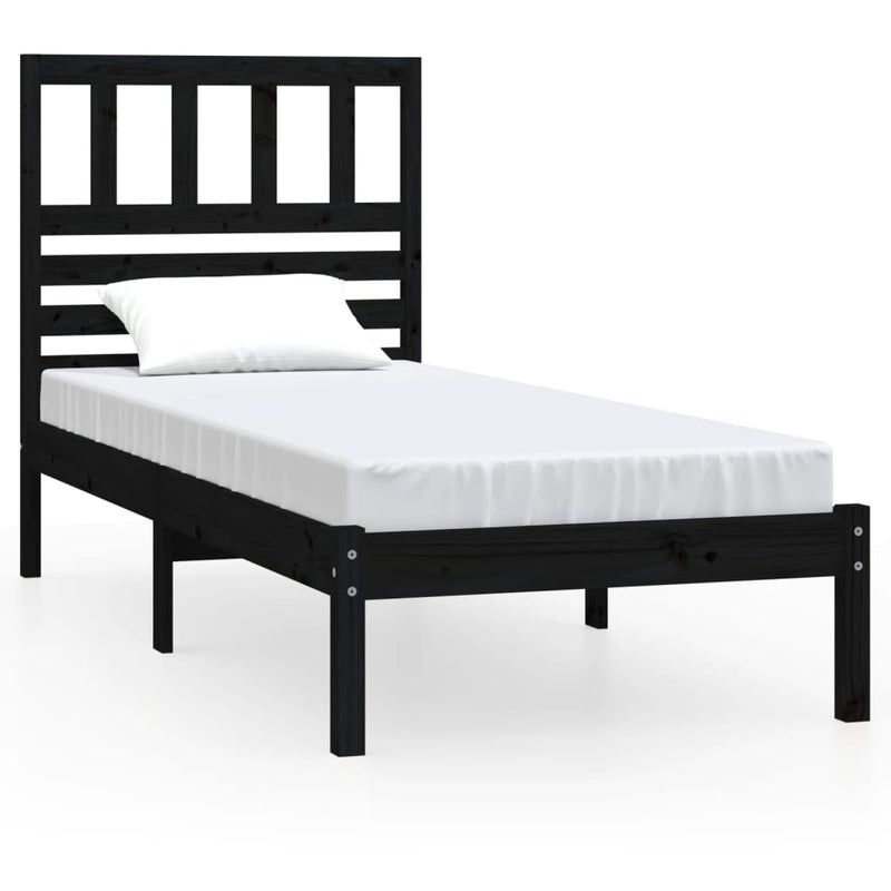 Bed Frame Black 90x190 cm Single Solid Wood Pine