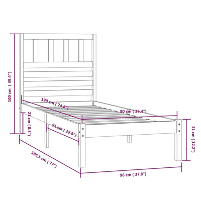 Bed Frame Black 90x190 cm Single Solid Wood Pine