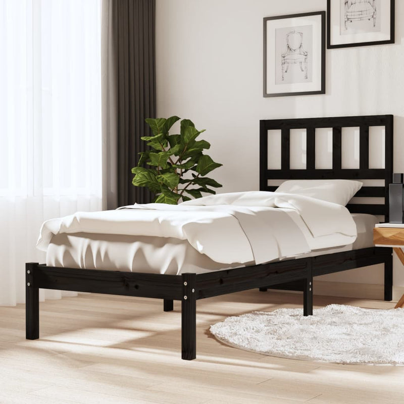 Bed Frame Black 90x190 cm Single Solid Wood Pine